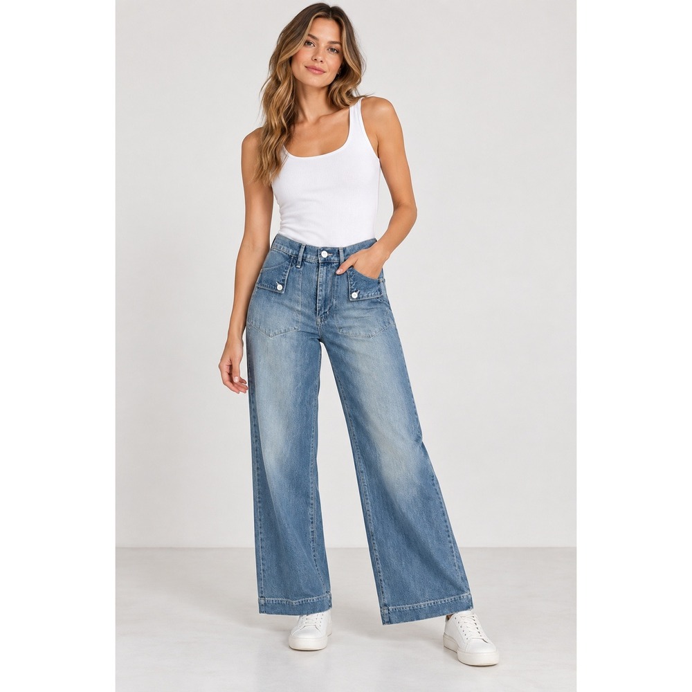 Gap Sky High Wide Leg Jeans Women 8/29 Blue Patch Pocket 90s Casual Retro NWT